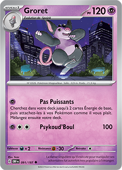 Carte Pokémon Peu commune Groret 91/197 de la série Flammes Obsidiennes