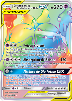 Carte Pokémon Secrète Rainbow GX Grotadmorv Grotadmorv d'Alola GX 220/214 de la série Alliance Infallible