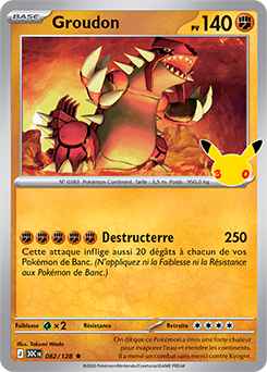 Carte Pokémon Rare Groudon 082/128 de la série 30e Anniversaire