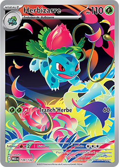 Carte Pokémon Illustration rare Herbizarre 134/132 de la série Méga-Évolution