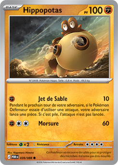 Carte Pokémon Hippopotas 39/88 de la série Équilibre Parfait en vente au meilleur prix