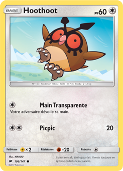 Carte Pokémon Commune Hoothoot 106/147 de la série Ombres Ardentes