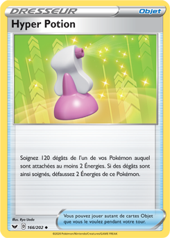 Carte Pokémon Peu commune Hyper Potion 166/202 de la série Épée et Bouclier