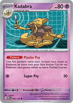 Carte Pokémon Peu commune Kadabra 55/132 de la série Méga-Évolution
