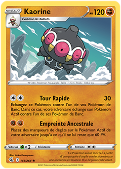 Carte Pokémon Rare Kaorine 145/264 de la série Poing de Fusion
