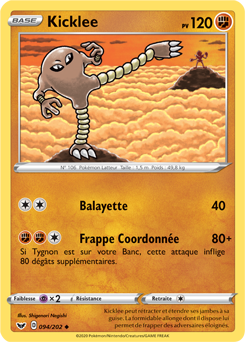 Carte Pokémon Peu commune Kicklee 94/202 de la série Épée et Bouclier