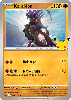 Carte Pokémon Rare Koraidon 086/128 de la série 30e Anniversaire