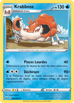 Carte Pokémon Peu commune Krabboss 44/202 de la série Épée et Bouclier