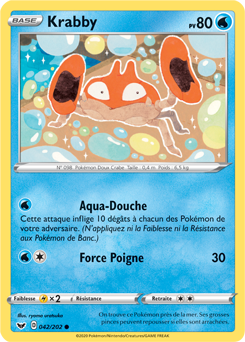 Carte Pokémon Commune Krabby 42/202 de la série Épée et Bouclier