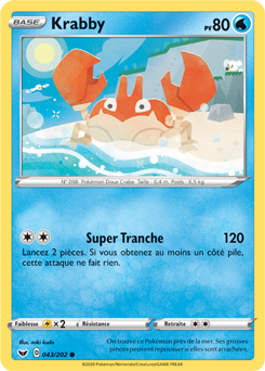 Carte Pokémon Commune Krabby 43/202 de la série Épée et Bouclier