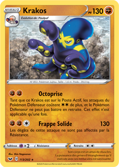 Carte Pokémon Rare Krakos 113/202 de la série Épée et Bouclier