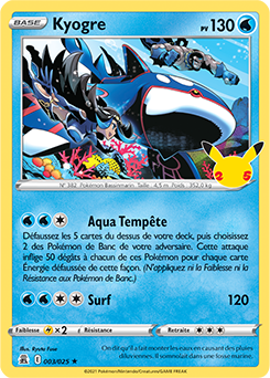Carte Pokémon Rare Kyogre 3/25 de la série Célébrations