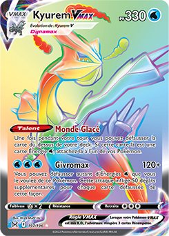Carte Pokémon Rainbow VMAX Kyurem VMAX 197/196 de la série Origine Perdue