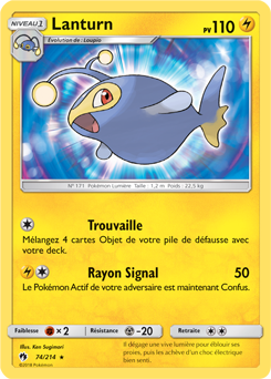 Carte Pokémon Rare Lanturn 74/214 de la série Tonnerre Perdu