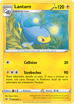Carte Pokémon Rare Lanturn 69/202 de la série Épée et Bouclier