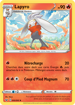 Carte Pokémon Peu commune Lapyro 32/202 de la série Épée et Bouclier