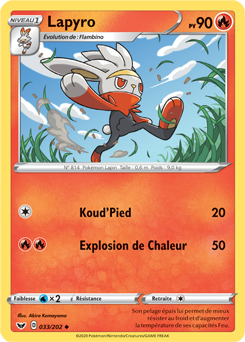 Carte Pokémon Peu commune Lapyro 33/202 de la série Épée et Bouclier
