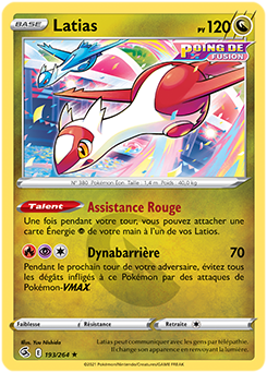 Carte Pokémon Rare Latias 193/264 de la série Poing de Fusion