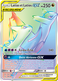 Carte Pokémon Secrète Rainbow GX Latias Latios GX 190/181 de la série Duo de Choc