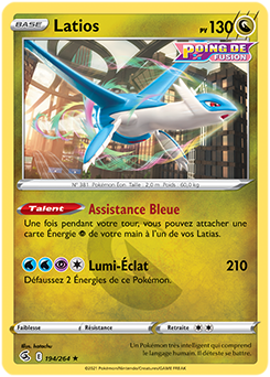 Carte Pokémon Rare Latios 194/264 de la série Poing de Fusion