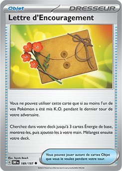 Carte Pokémon Peu commune Lettre d'Encouragement 189/197 de la série Flammes Obsidiennes