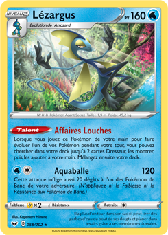 Carte Pokémon Holographique rare Lézargus 58/202 de la série Épée et Bouclier