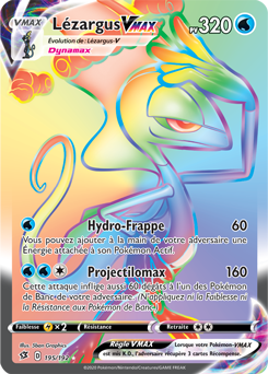 Carte Pokémon Secrète Rainbow VMAX Lézargus VMAX 195/192 de la série Clash des Rebelles
