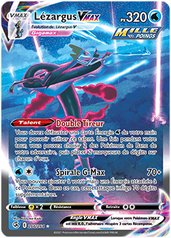 Carte Pokémon Secrète Full Art Lézargus VMAX 266/264 de la série Poing de Fusion