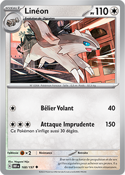 Carte Pokémon Peu commune Linéon 168/197 de la série Flammes Obsidiennes