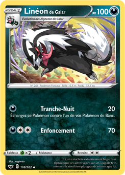 Carte Pokémon Linéon de Galar 118/202 de la série Épée et Bouclier en vente au meilleur prix