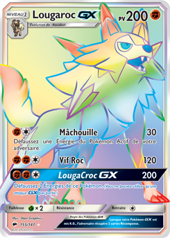 Carte Pokémon Secrète Rainbow GX Lougaroc GX 155/147 de la série Ombres Ardentes