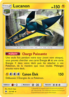 Carte Pokémon Holographique Rare Lucanon 52/149 de la série Soleil & Lune