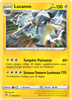 Carte Pokémon Holographique rare Lucanon 66/192 de la série Clash des Rebelles