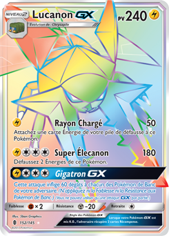 Carte Pokémon Secrète Rainbow GX Lucanon GX 152/145 de la série Gardiens Ascendants