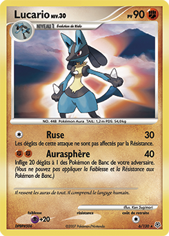 Carte Pokémon Holographique Rare Lucario 6/130 de la série Diamant & Perle