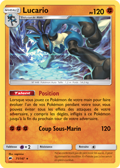 Carte Pokémon Holographique Rare Lucario 71/147 de la série Ombres Ardentes