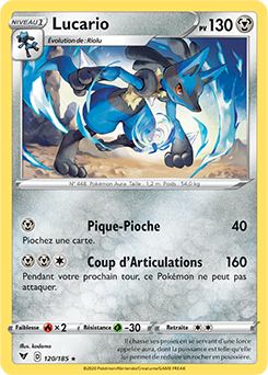 Carte Pokémon Rare Lucario 120/185 de la série Voltage Éclatant
