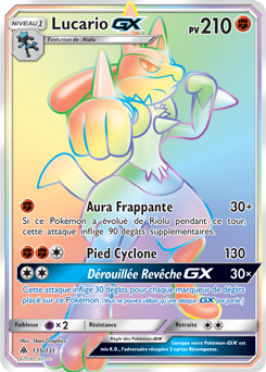 Carte Pokémon Secrète Rainbow GX Lucario GX 135/131 de la série Lumière Interdite