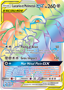 Carte Pokémon Secrète Rainbow GX Lucario Melmetal GX 224/214 de la série Alliance Infallible
