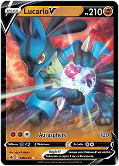 Carte Pokémon Ultra rare V Lucario V 146/264 de la série Poing de Fusion