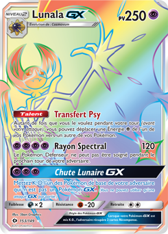 Carte Pokémon Secrète Rainbow GX Lunala GX 153/149 de la série Soleil & Lune
