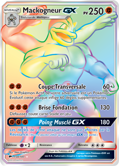 Carte Pokémon Secrète Rainbow GX Mackogneur GX 154/147 de la série Ombres Ardentes