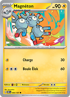 Carte Pokémon Communes Magnéton 64/197 de la série Flammes Obsidiennes