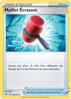 Carte Pokémon Peu commune Maillet Écrasant 159/202 de la série Épée et Bouclier