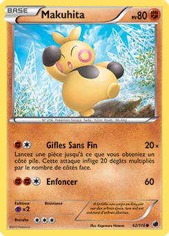 Carte Pokémon Commune Makuhita 62/116 de la série Glaciation Plasma