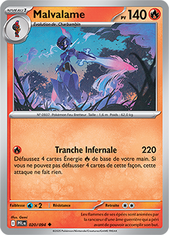 Carte Pokémon Peu commune Malvalame 20/94 de la série Flammes Fantasmagoriques
