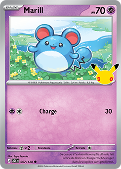 Carte Pokémon Communes Marill 067/128 de la série 30e Anniversaire