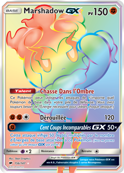 Carte Pokémon Secrète Rainbow GX Marshadow GX 156/147 de la série Ombres Ardentes