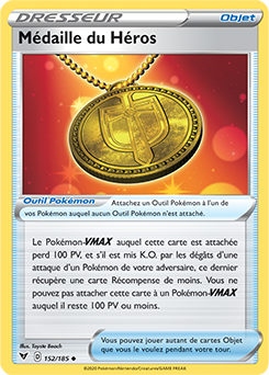 Carte Pokémon Peu commune Médaille du Héros 152/185 de la série Voltage Éclatant