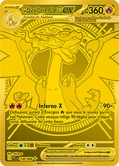 Carte Pokémon Méga hyper rare Méga Dracaufeu X ex 130/94 de la série Flammes Fantasmagoriques